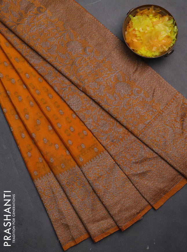 Banarasi semi crepe saree mango yellow with woven buttas and woven border