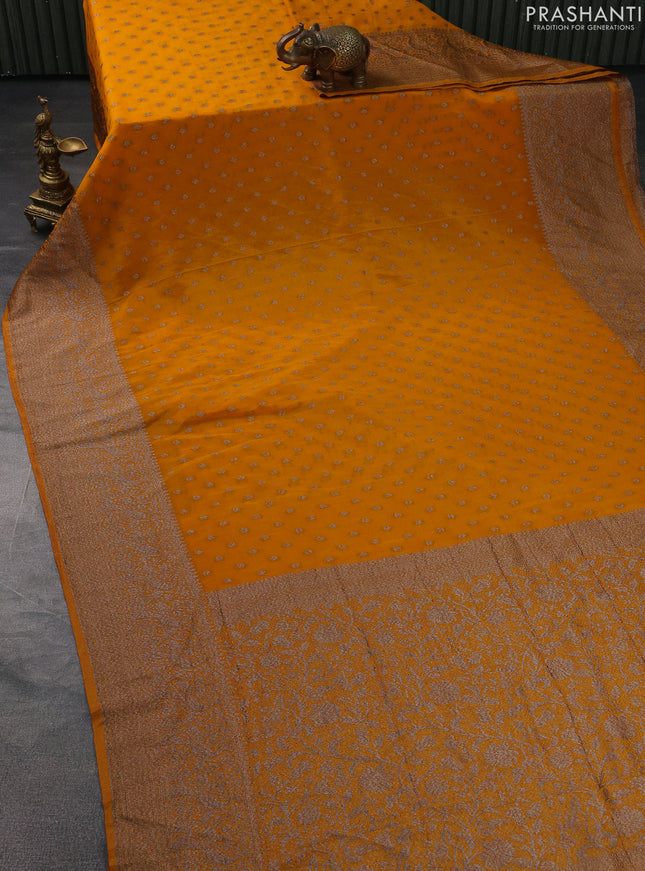 Banarasi semi crepe saree mango yellow with woven buttas and woven border