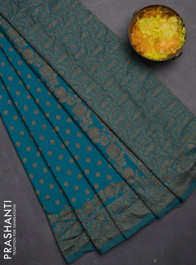 Banarasi semi crepe saree cs blue with woven buttas and woven border