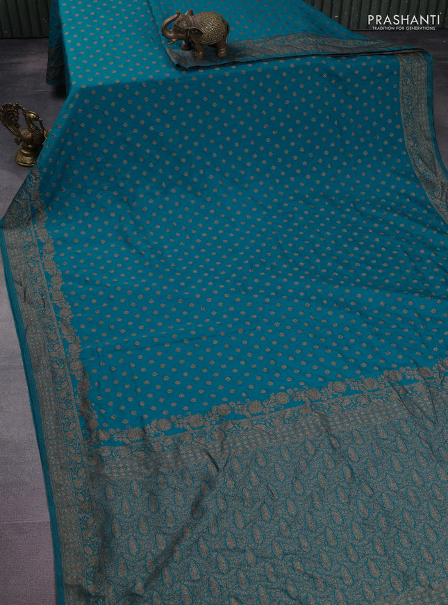 Banarasi semi crepe saree cs blue with woven buttas and woven border