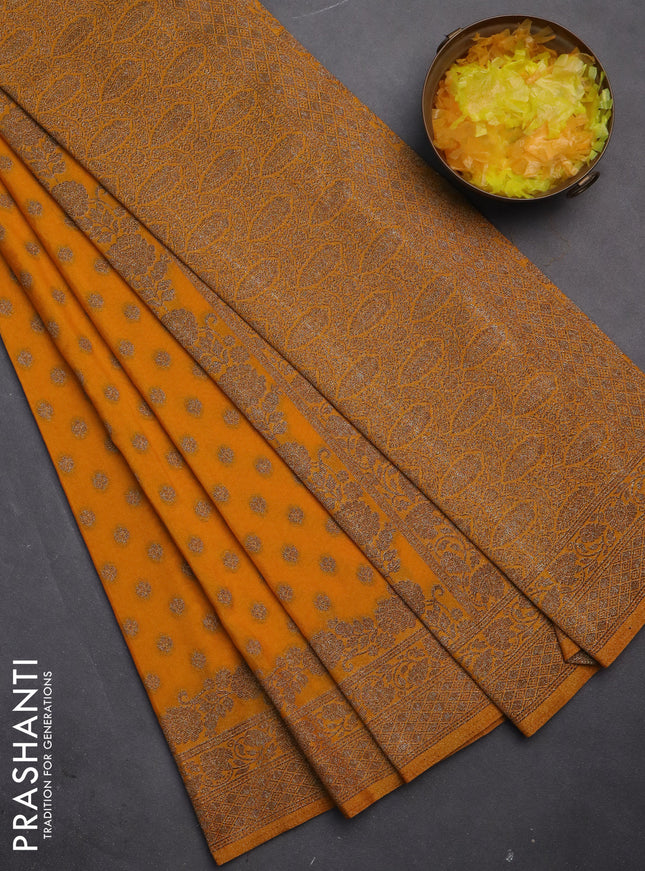 Banarasi semi crepe saree mango yellow with woven buttas and woven border