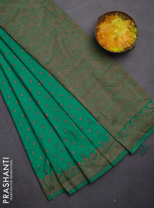Banarasi semi crepe saree teal green with woven buttas and woven border