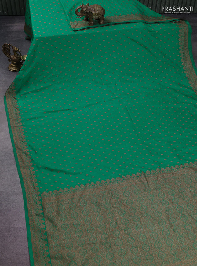 Banarasi semi crepe saree teal green with woven buttas and woven border