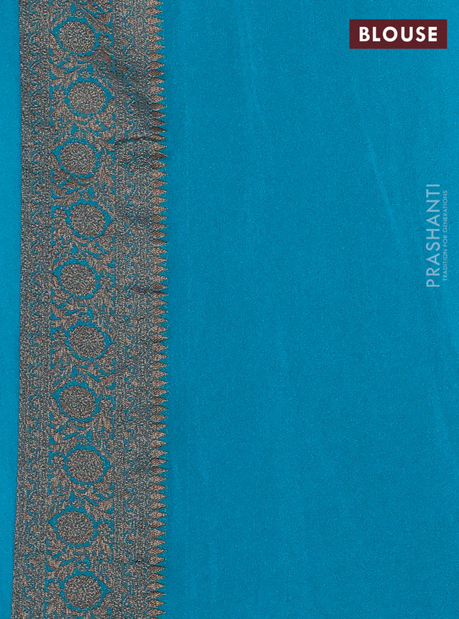 Banarasi semi crepe saree teal blue with allover woven buttas and woven border