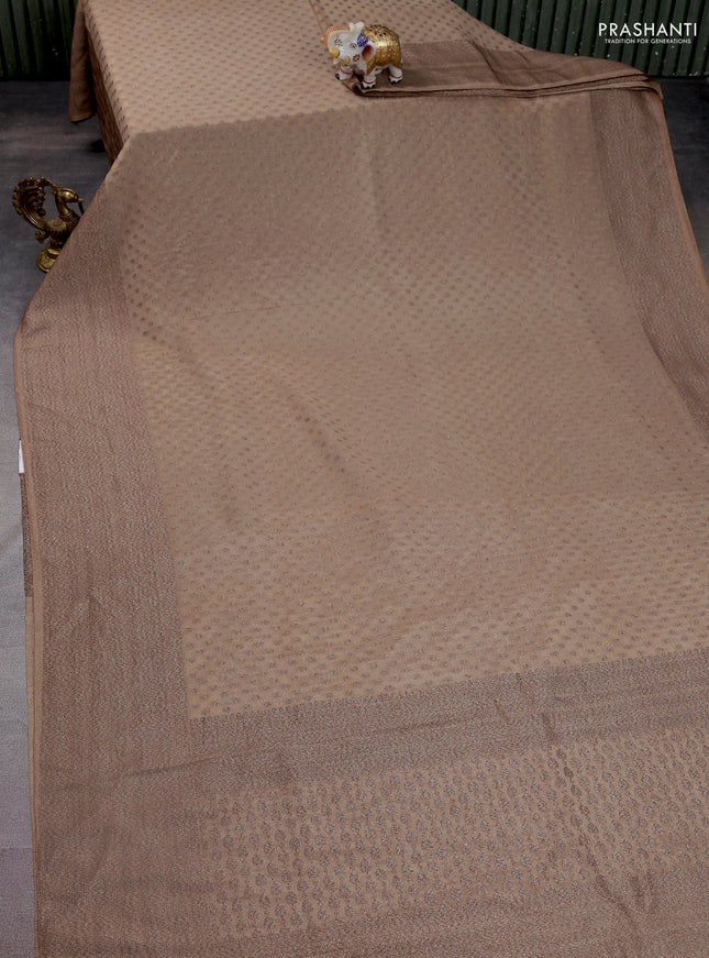 Banarasi semi crepe saree sandal with woven buttas and woven border