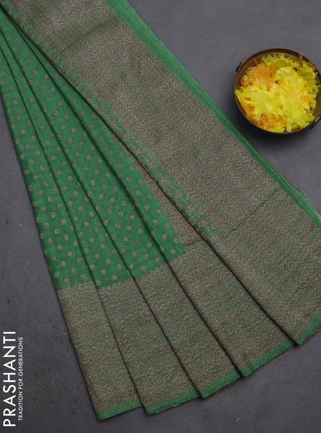 Banarasi semi crepe saree pastel green with woven buttas and woven border