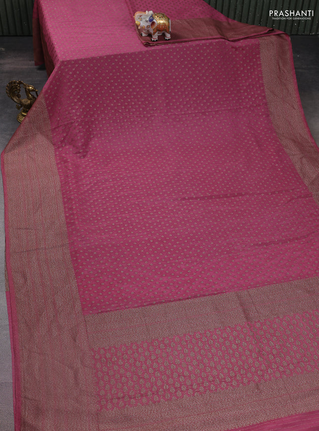 Banarasi semi crepe saree mauve pink with woven buttas and woven border