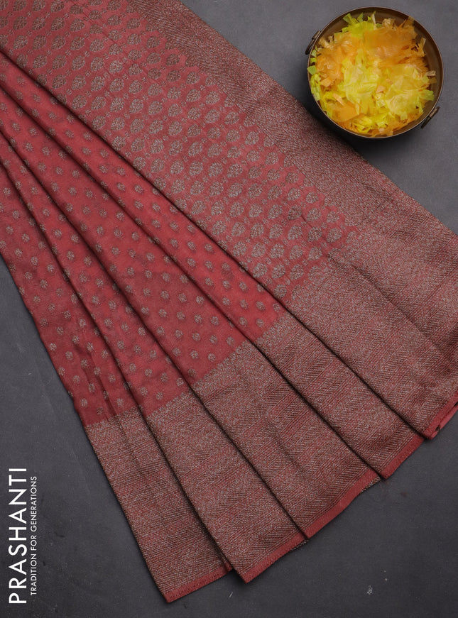 Banarasi semi crepe saree pastel peach with woven buttas and woven border