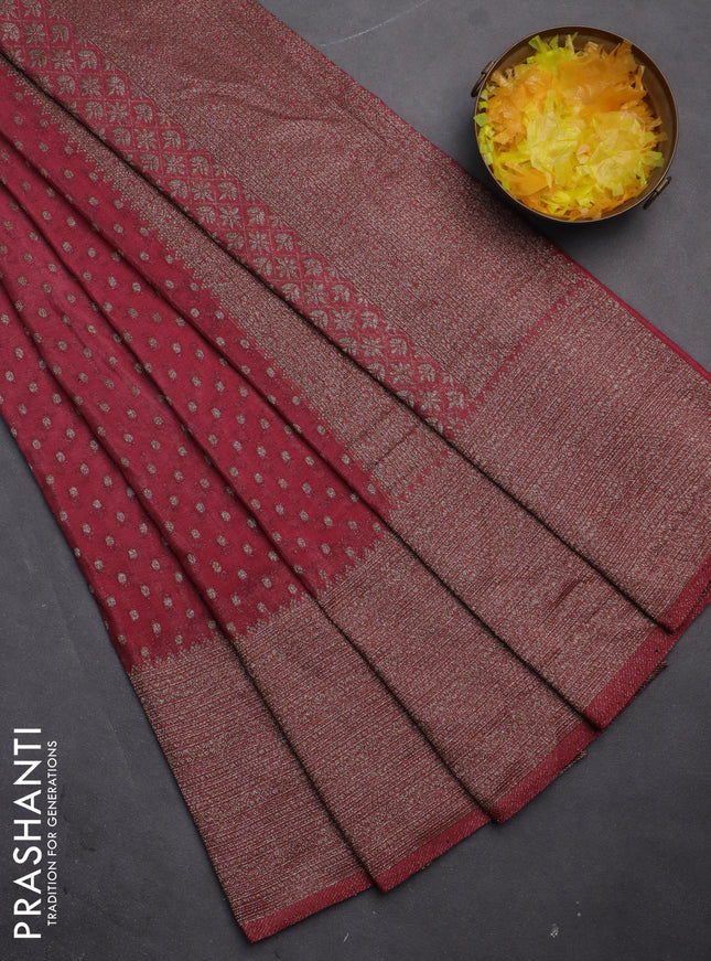 Banarasi semi crepe saree mauve pink with allover woven buttas and woven border