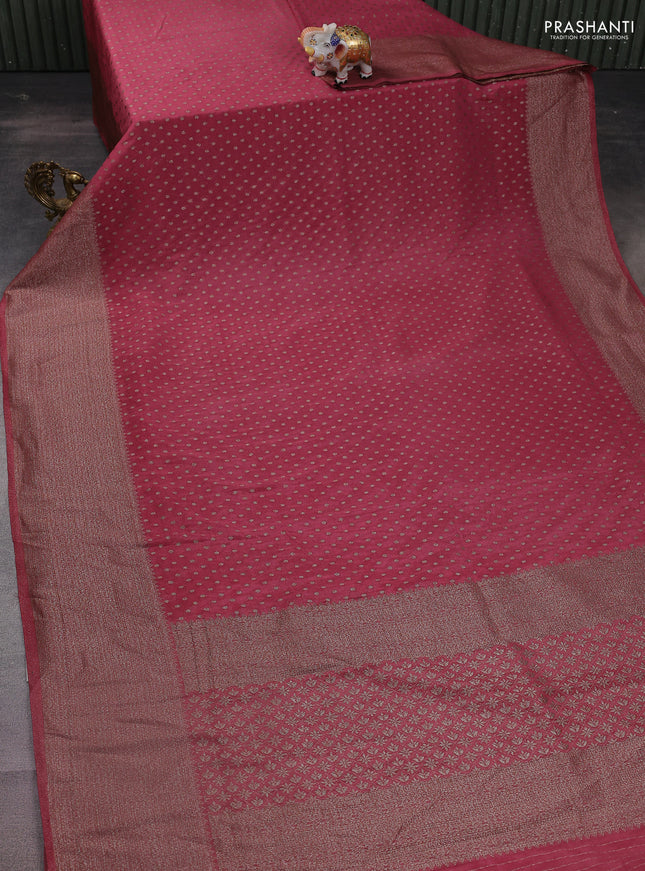Banarasi semi crepe saree mauve pink with allover woven buttas and woven border