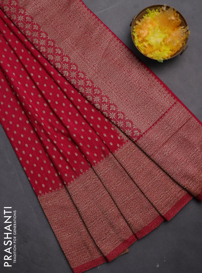Banarasi semi crepe saree pink with allover woven buttas and woven border