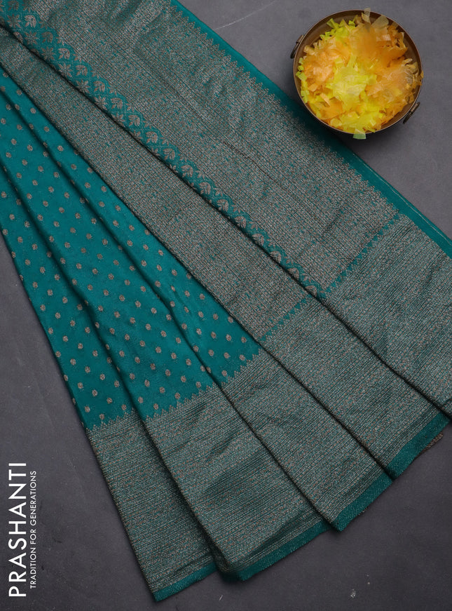 Banarasi semi crepe saree teal green with allover woven buttas and woven border