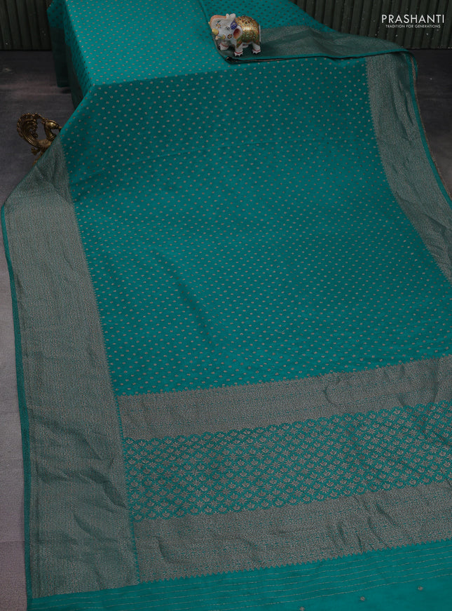 Banarasi semi crepe saree teal green with allover woven buttas and woven border