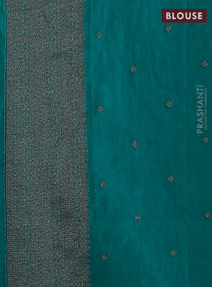 Banarasi semi crepe saree teal green with allover woven buttas and woven border