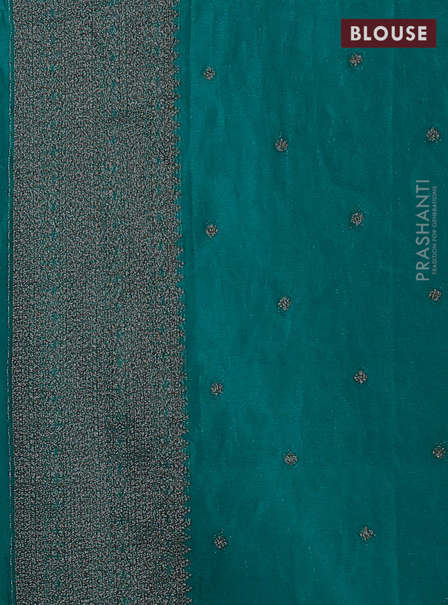 Banarasi semi crepe saree teal green with allover woven buttas and woven border