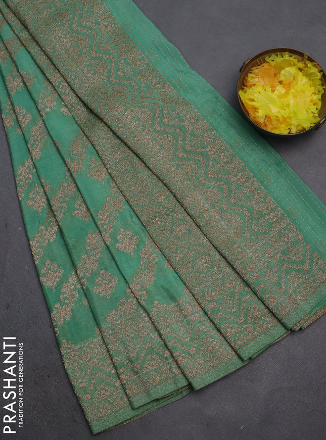 Banarasi semi crepe saree pastel green with allover thread & zari weaves and woven border