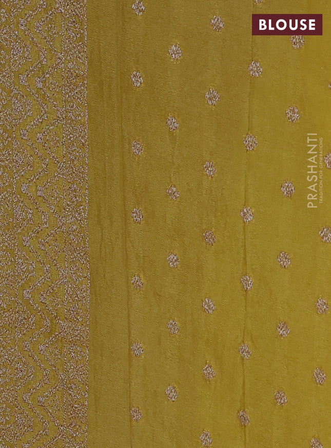 Banarasi semi crepe saree lime yellow with allover thread & zari weaves and woven border