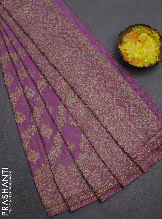 Banarasi semi crepe saree lavender with allover thread & zari weaves and woven border