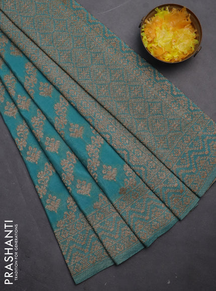 Banarasi semi crepe saree teal blue with allover thread & zari weaves and woven border