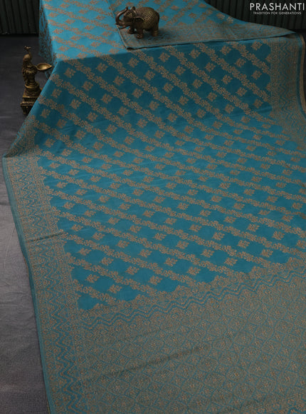 Banarasi semi crepe saree teal blue with allover thread & zari weaves and woven border