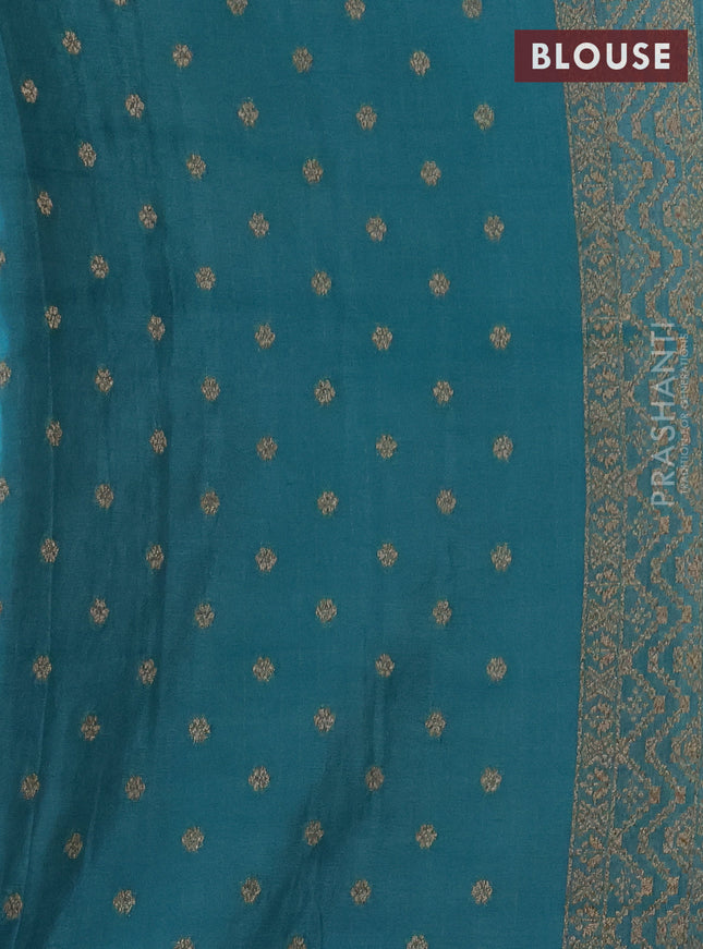 Banarasi semi crepe saree teal blue with allover thread & zari weaves and woven border