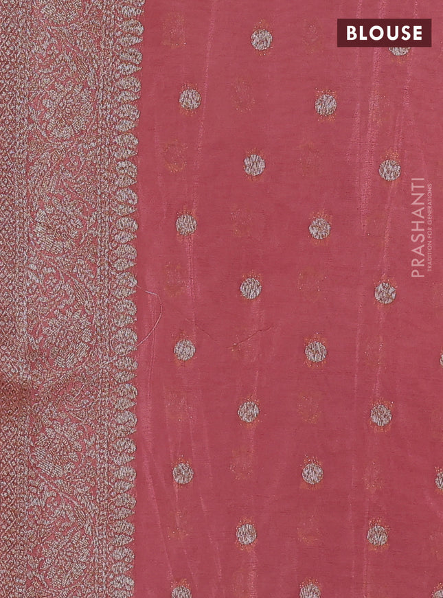 Banarasi semi crepe saree peach shade with allover thread & zari weaves and woven border