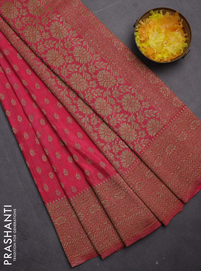 Banarasi semi crepe saree pink with woven buttas and woven border