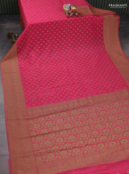 Banarasi semi crepe saree pink with woven buttas and woven border