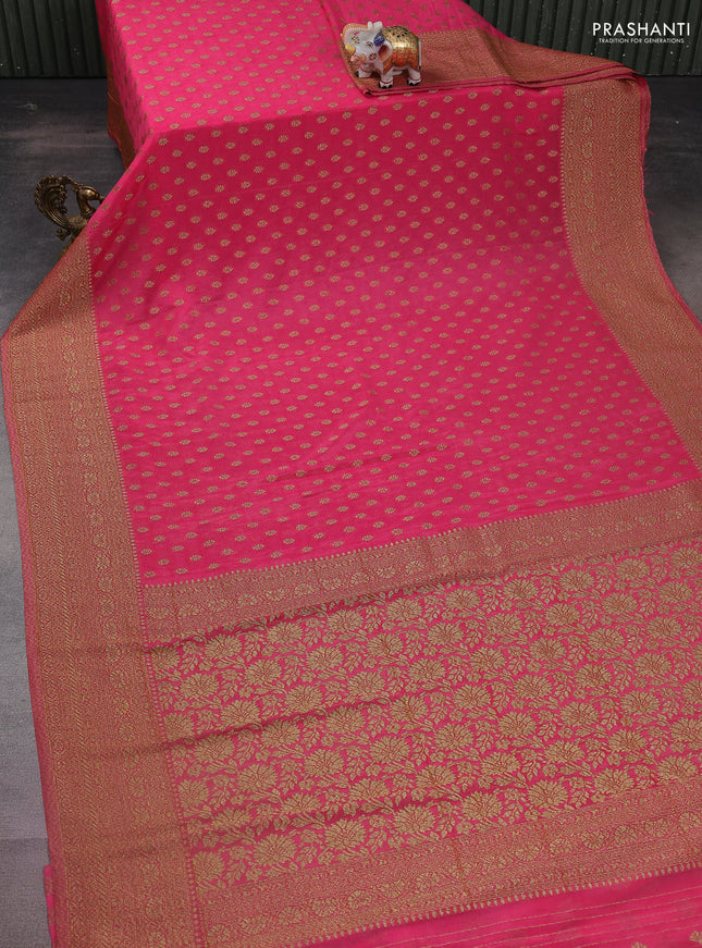 Banarasi semi crepe saree pink with woven buttas and woven border