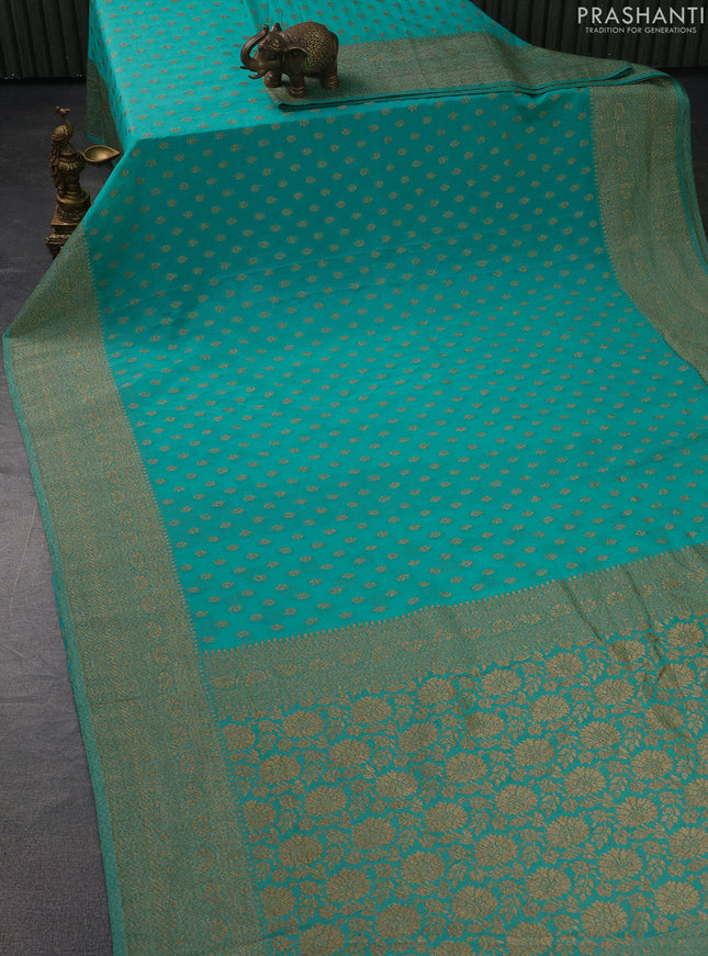 Banarasi semi crepe saree teal blue with woven buttas and woven border