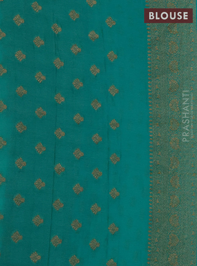 Banarasi semi crepe saree teal blue with woven buttas and woven border