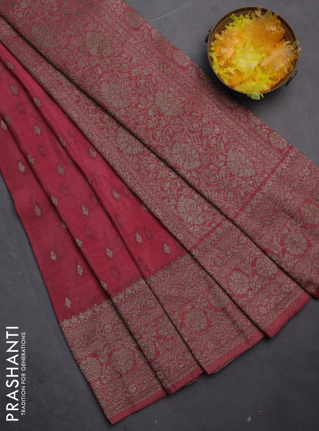 Banarasi semi crepe saree mauve pink with woven buttas and woven border