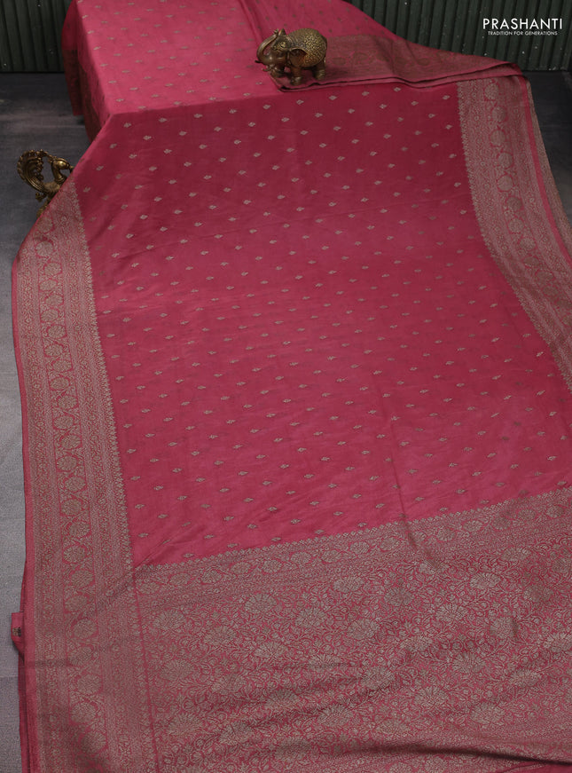Banarasi semi crepe saree mauve pink with woven buttas and woven border