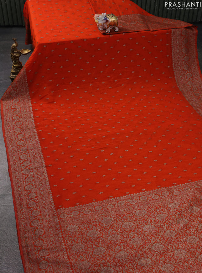Banarasi semi crepe saree orange with woven buttas and woven border