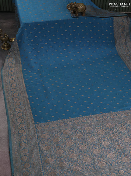 Banarasi semi crepe saree pastel blue with woven buttas and woven border