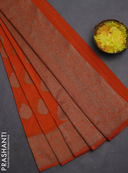 Banarasi semi crepe saree orange with woven buttas and woven border