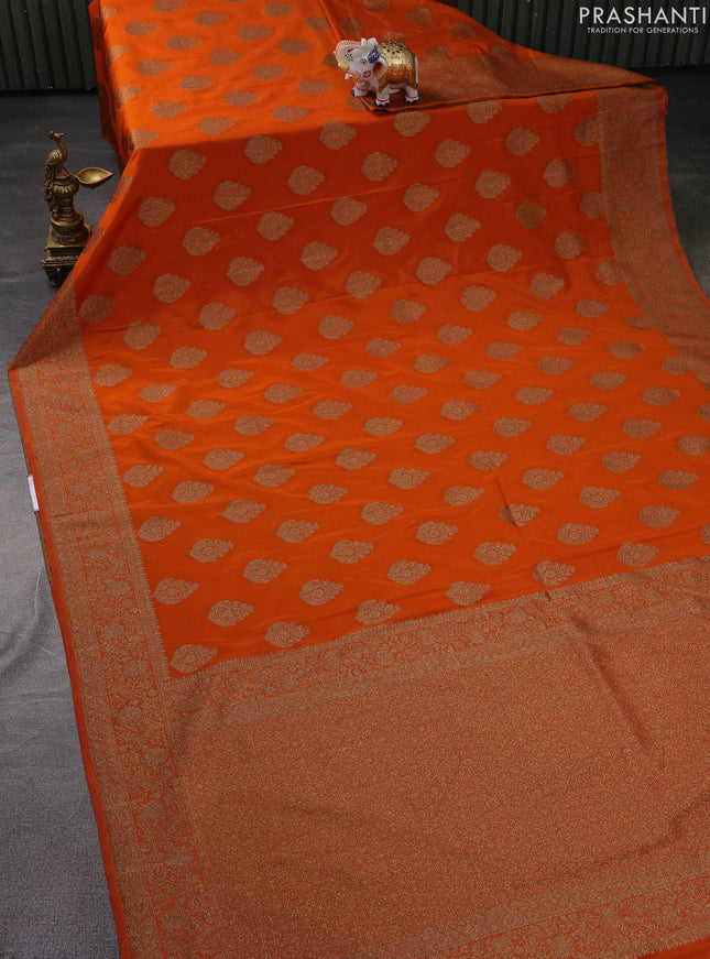 Banarasi semi crepe saree orange with woven buttas and woven border