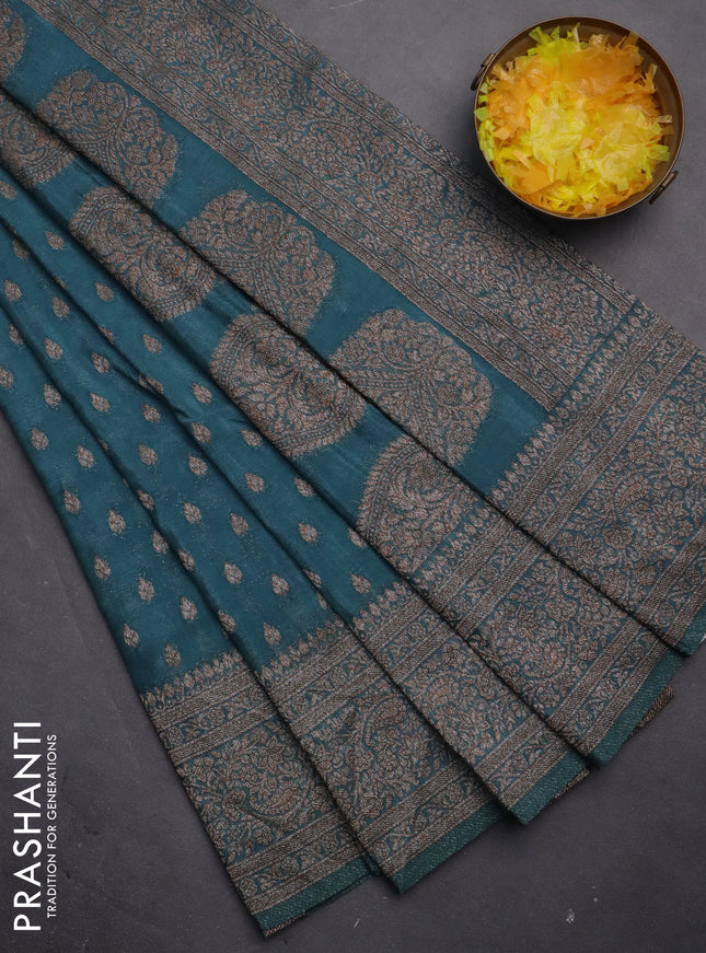 Banarasi semi crepe saree blue shade with woven buttas and woven border