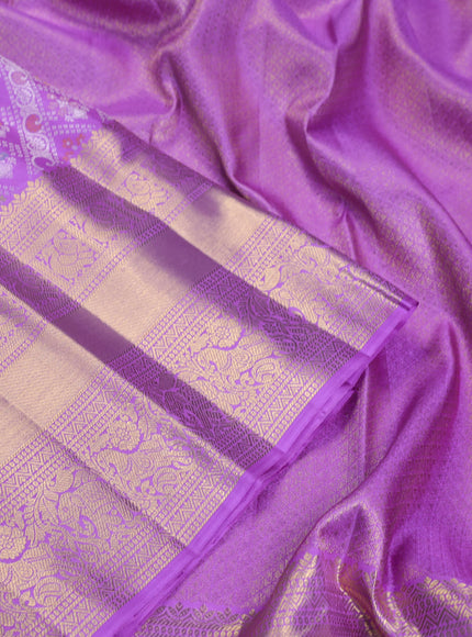 Pure kanchipuram silk saree lavender with allover silver zari woven brocade weaves and long zari woven border
