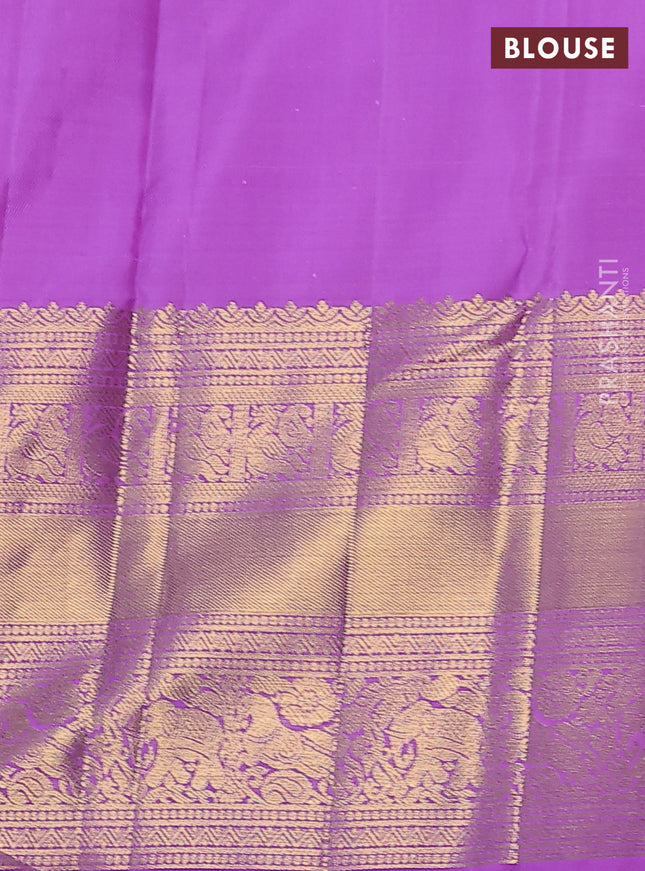 Pure kanchipuram silk saree lavender with allover silver zari woven brocade weaves and long zari woven border