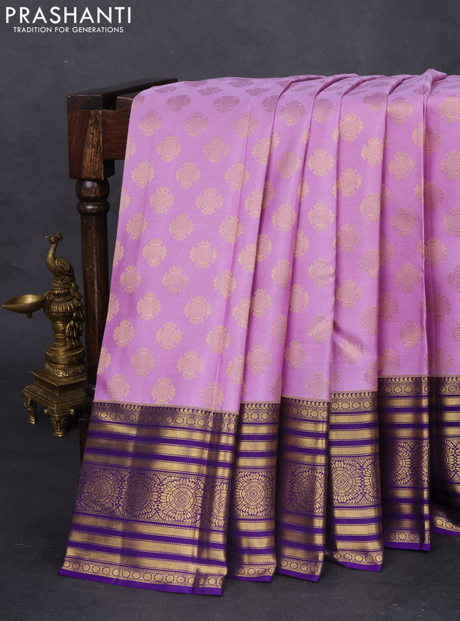 Pure kanchipuram silk saree lavender and violet with zari woven buttas and zari woven border