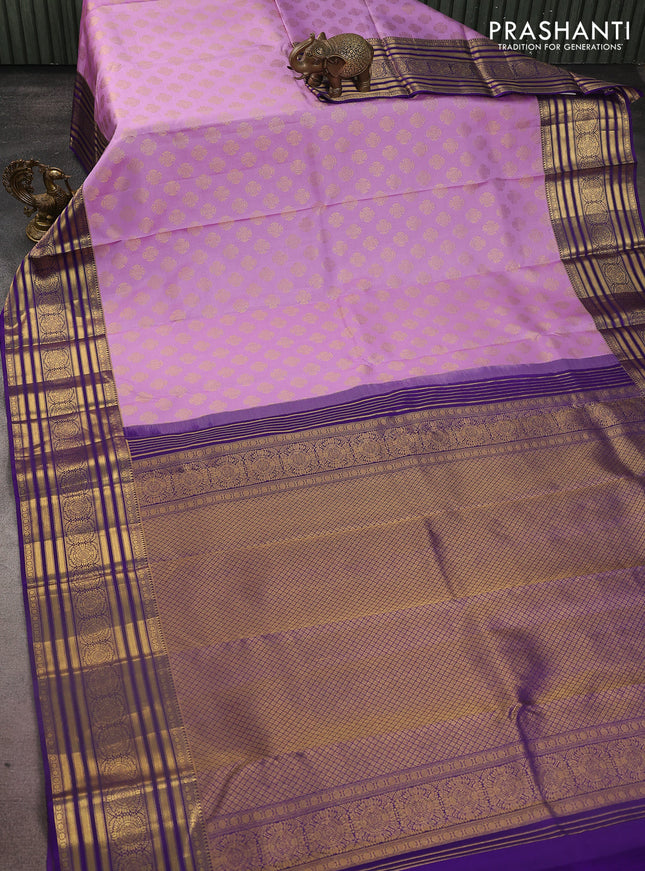 Pure kanchipuram silk saree lavender and violet with zari woven buttas and zari woven border