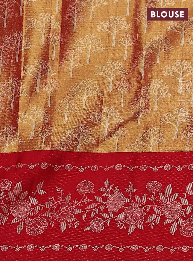 Pure kanchipuram Tissue silk saree pista green and red with allover zari weaves and floral design zari border