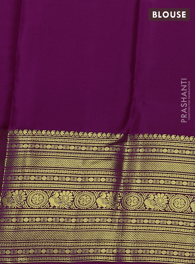 Pure kanchipuram silk saree purple with allover small zari checks & floral buttas and zari woven border