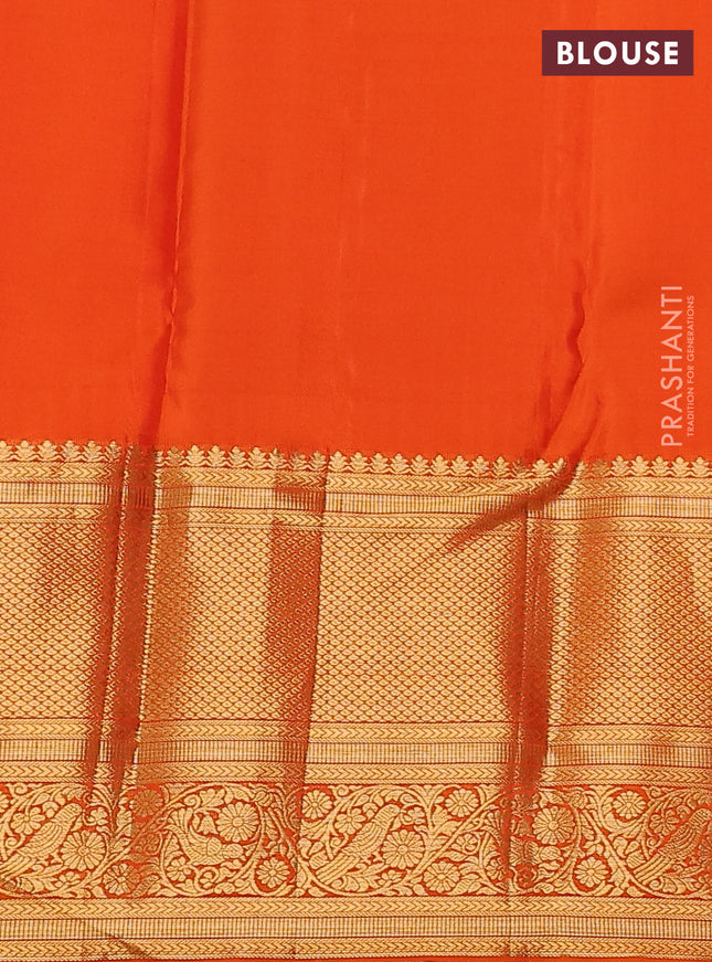 Pure kanchipuram silk saree orange with allover zari woven brocade weaves and long zari woven border