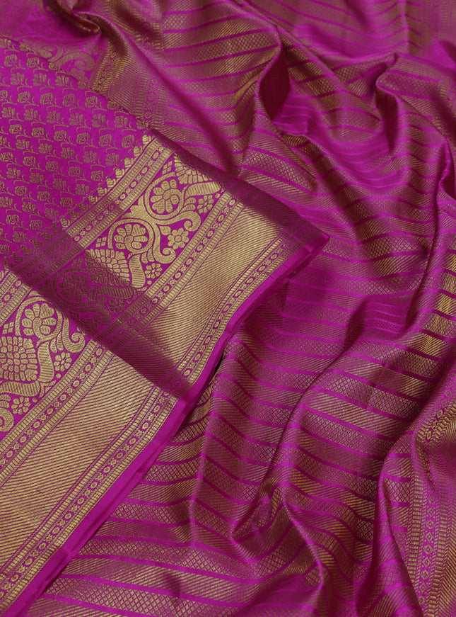 Pure kanchipuram silk saree magenta pink with allover zari woven brocade weaves and zari woven border