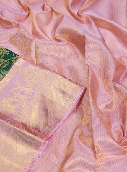 Pure kanchipuram silk saree green and light pink with allover zari woven brocade weaves and zari woven border