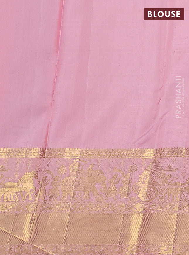 Pure kanchipuram silk saree green and light pink with allover zari woven brocade weaves and zari woven border