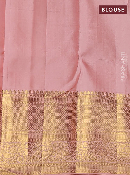 Pure kanchipuram silk saree green and peach shade with allover zari woven brocade weaves and zari woven border