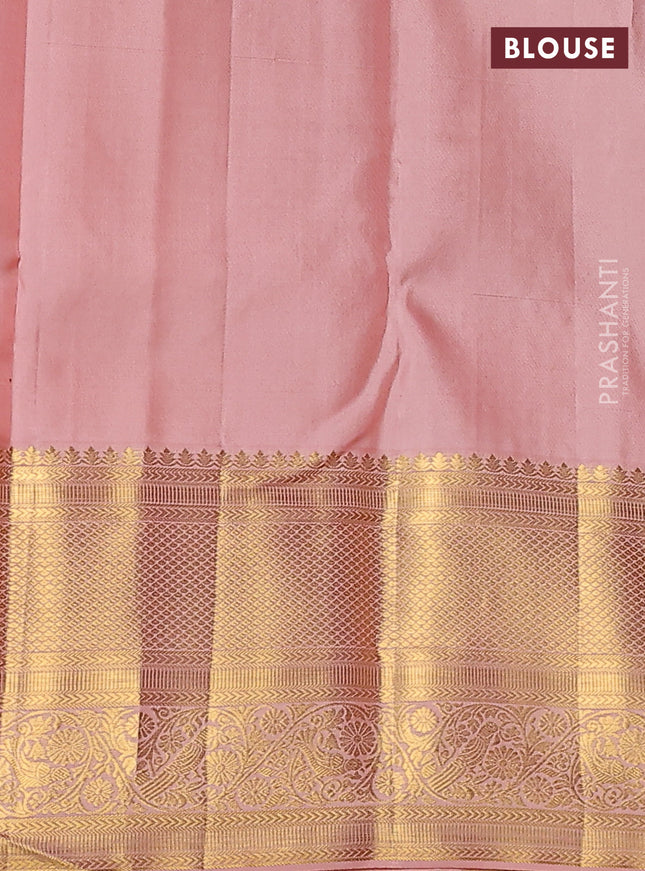 Pure kanchipuram silk saree green and peach shade with allover zari woven brocade weaves and zari woven border